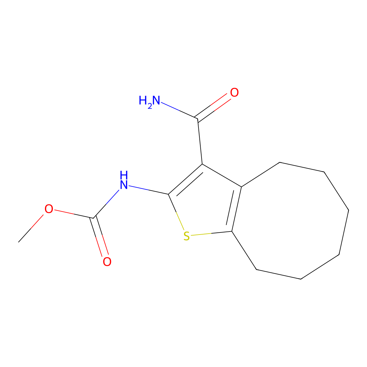 methyl N-(3-carbamoyl-4,5,6,7,8,9-hexahydrocycloocta[b]thiophen-2-yl)carbamate molecular structure, CAS 313703-04-7