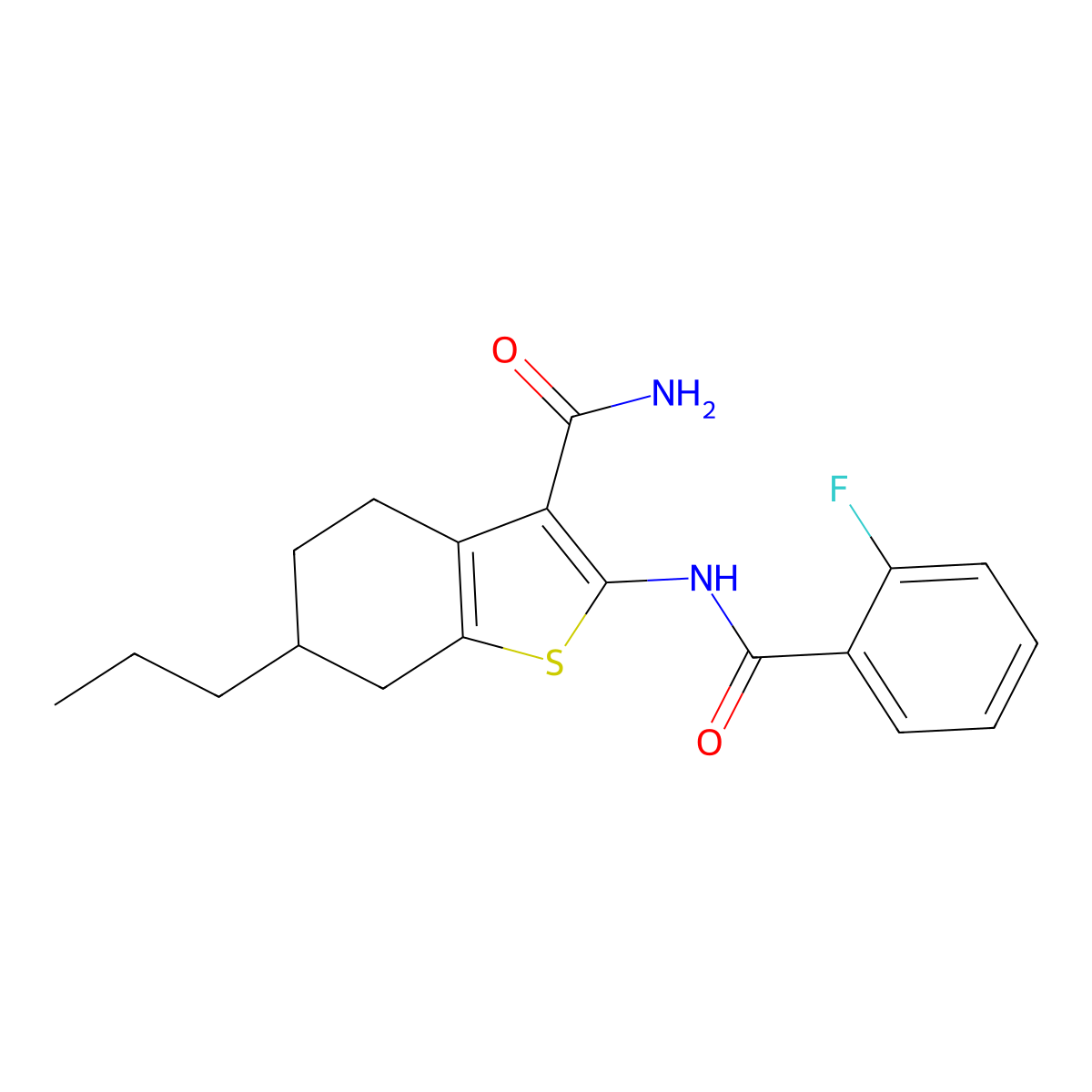 2-[(2-Fluorobenzoyl)amino]-6-propyl-4,5,6,7-tetrahydro-1-benzothiophene-3-carboxamide molecular structure, CAS 313703-08-1