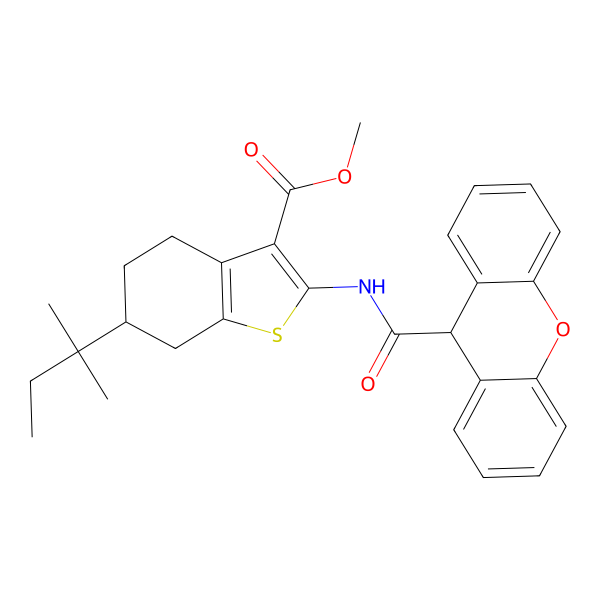 methyl 6-tert-pentyl-2-[(9H-xanthen-9-ylcarbonyl)amino]-4,5,6,7-tetrahydro-1-benzothiophene-3-carboxylate molecular structure, CAS 313703-11-6