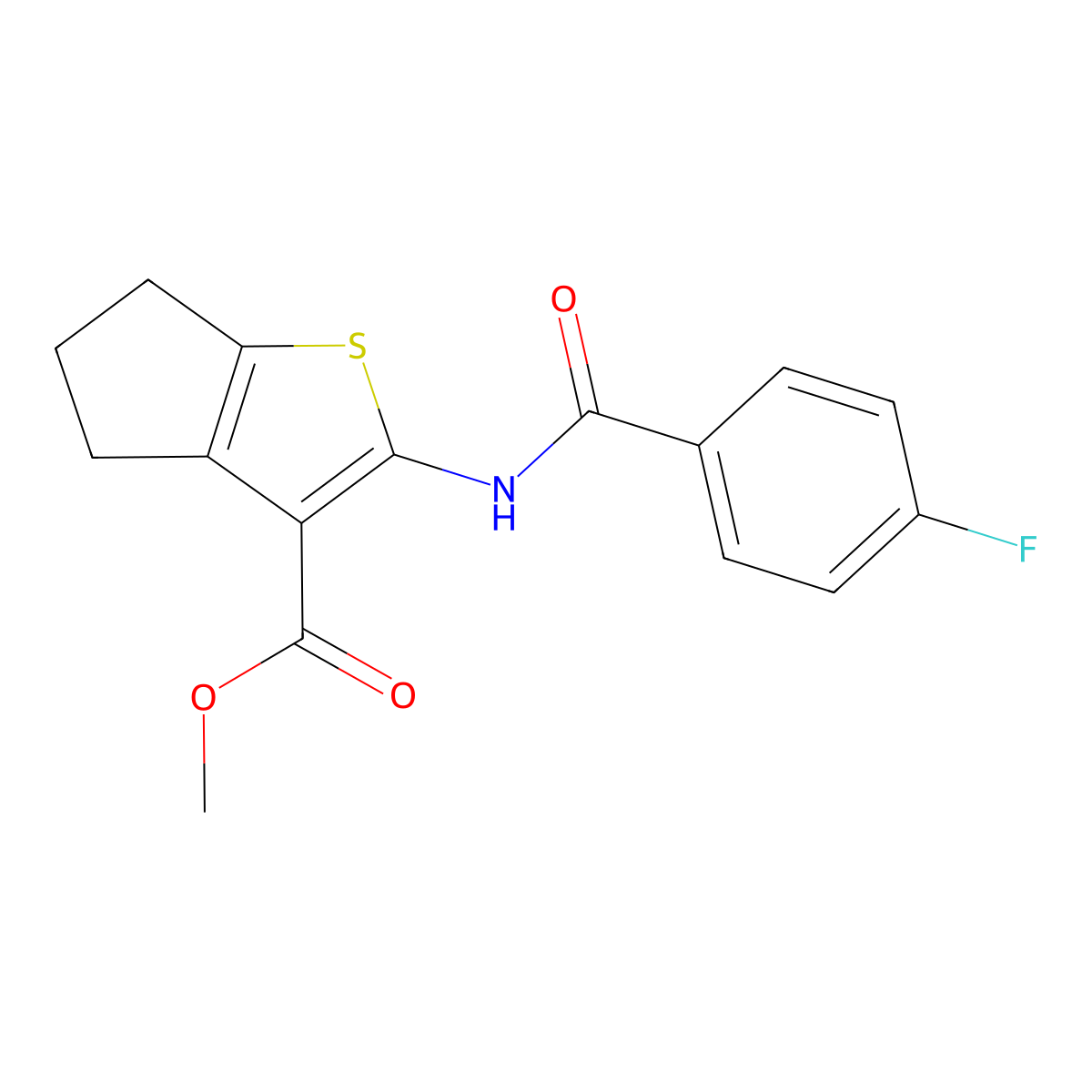 methyl 2-[(4-fluorobenzoyl)amino]-5,6-dihydro-4H-cyclopenta[b]thiophene-3-carboxylate molecular structure, CAS 313703-23-0