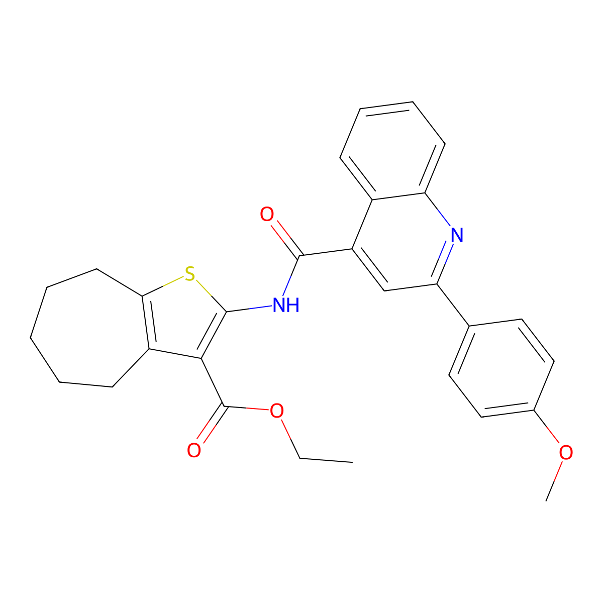 ethyl 2-[[2-(4-methoxyphenyl)quinoline-4-carbonyl]amino]-5,6,7,8-tetrahydro-4H-cyclohepta[b]thiophene-3-carboxylate molecular structure, CAS 313703-31-0