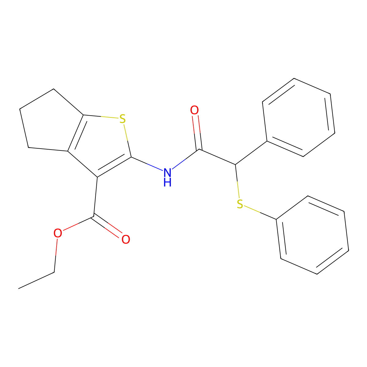 ethyl 2-{[phenyl(phenylsulfanyl)acetyl]amino}-5,6-dihydro-4H-cyclopenta[b]thiophene-3-carboxylate molecular structure, CAS 313703-32-1