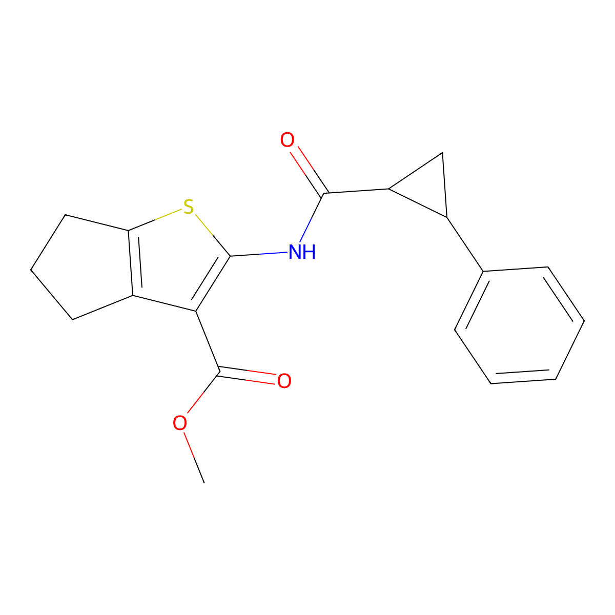 methyl 2-{[(2-phenylcyclopropyl)carbonyl]amino}-5,6-dihydro-4H-cyclopenta[b]thiophene-3-carboxylate molecular structure, CAS 313703-33-2