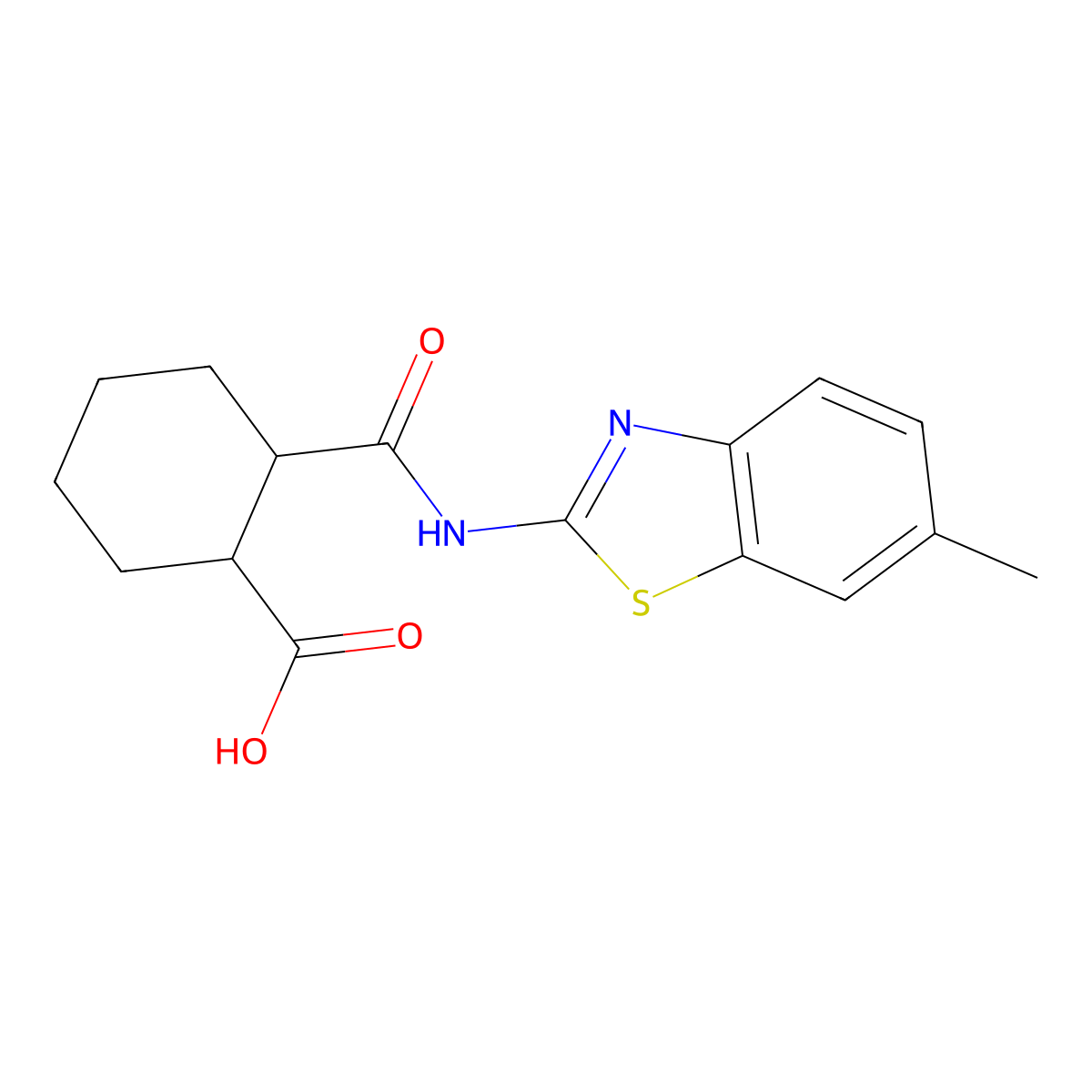 2-[(6-Methyl-1,3-benzothiazol-2-yl)carbamoyl]cyclohexane-1-carboxylic acid molecular structure, CAS 313703-35-4