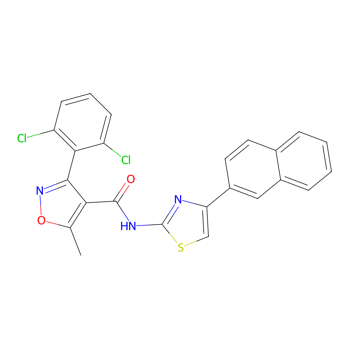 3-(2,6-dichlorophenyl)-5-methyl-N-(4-naphthalen-2-yl-1,3-thiazol-2-yl)-1,2-oxazole-4-carboxamide molecular structure, CAS 313703-48-9