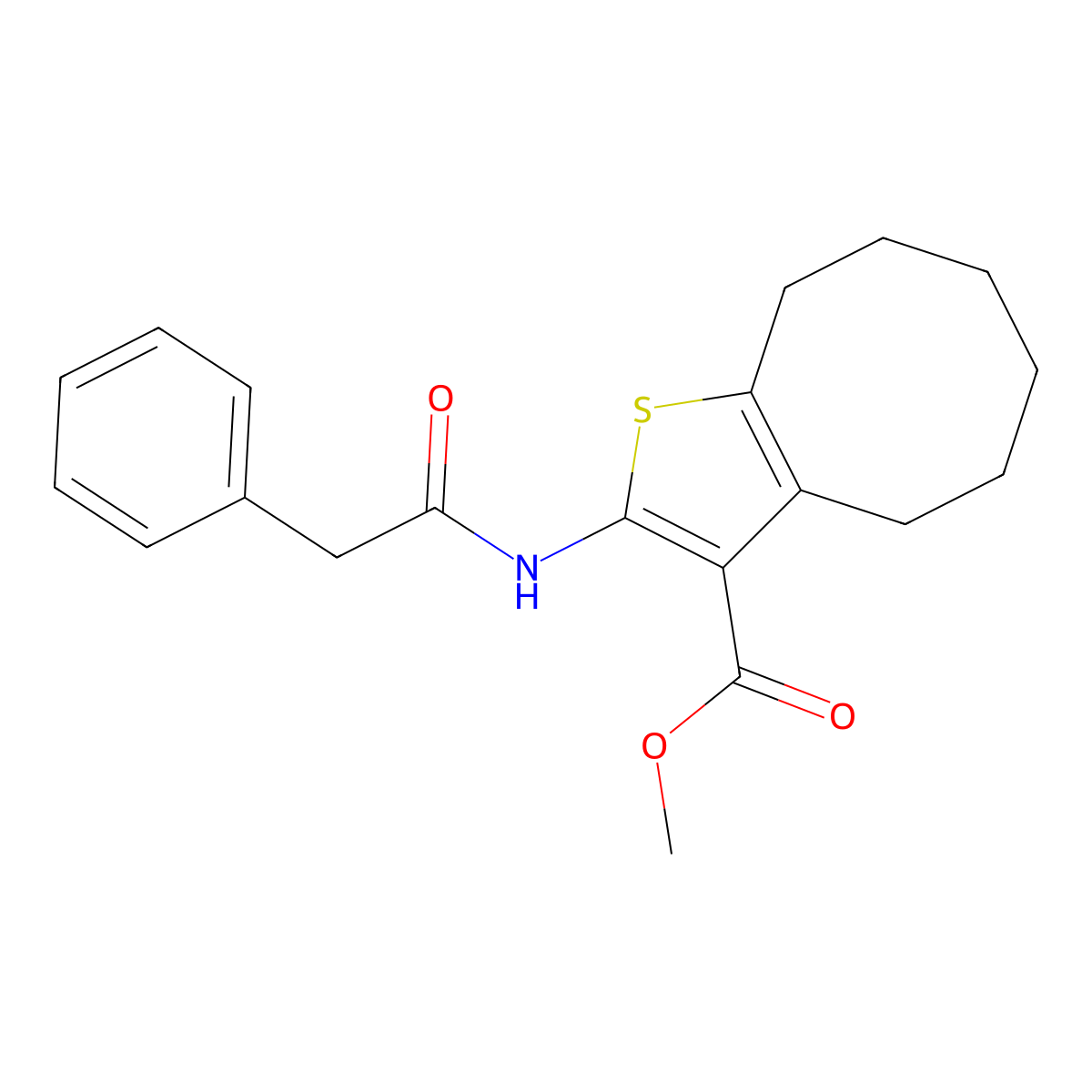 Methyl 2-[(phenylacetyl)amino]-4,5,6,7,8,9-hexahydrocycloocta[b]thiophene-3-carboxylate molecular structure, CAS 313703-55-8