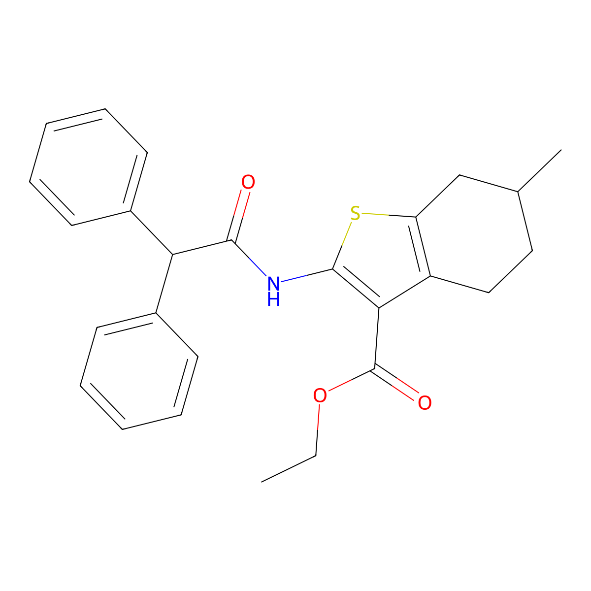 Ethyl 2-(2,2-diphenylacetamido)-6-methyl-4,5,6,7-tetrahydro-1-benzothiophene-3-carboxylate molecular structure, CAS 313703-59-2
