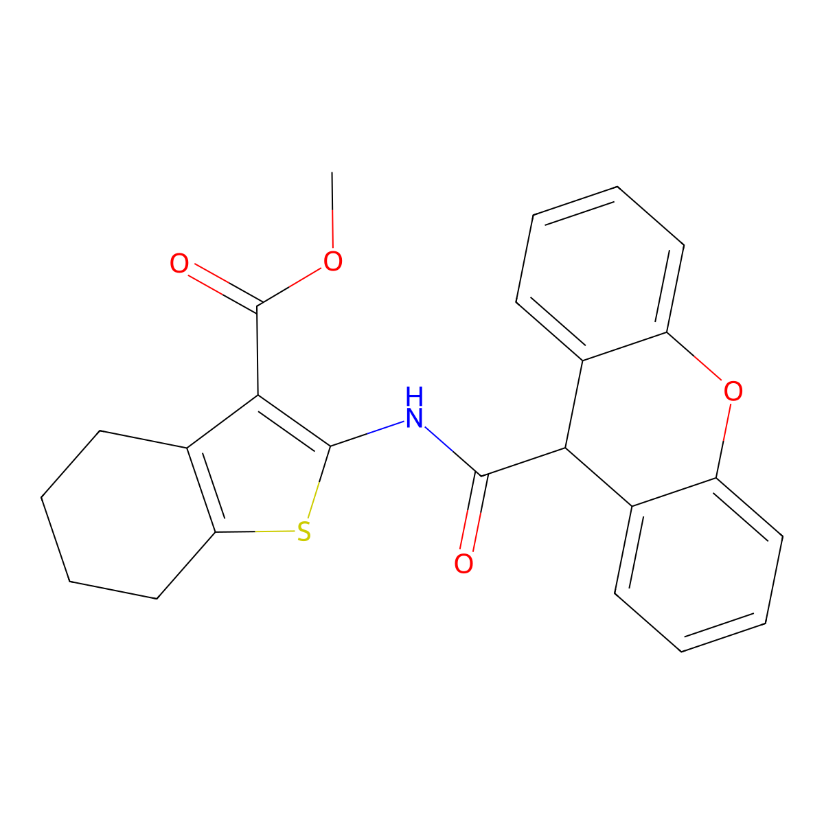methyl 2-(9H-xanthene-9-carbonylamino)-4,5,6,7-tetrahydro-1-benzothiophene-3-carboxylate molecular structure, CAS 313703-73-0