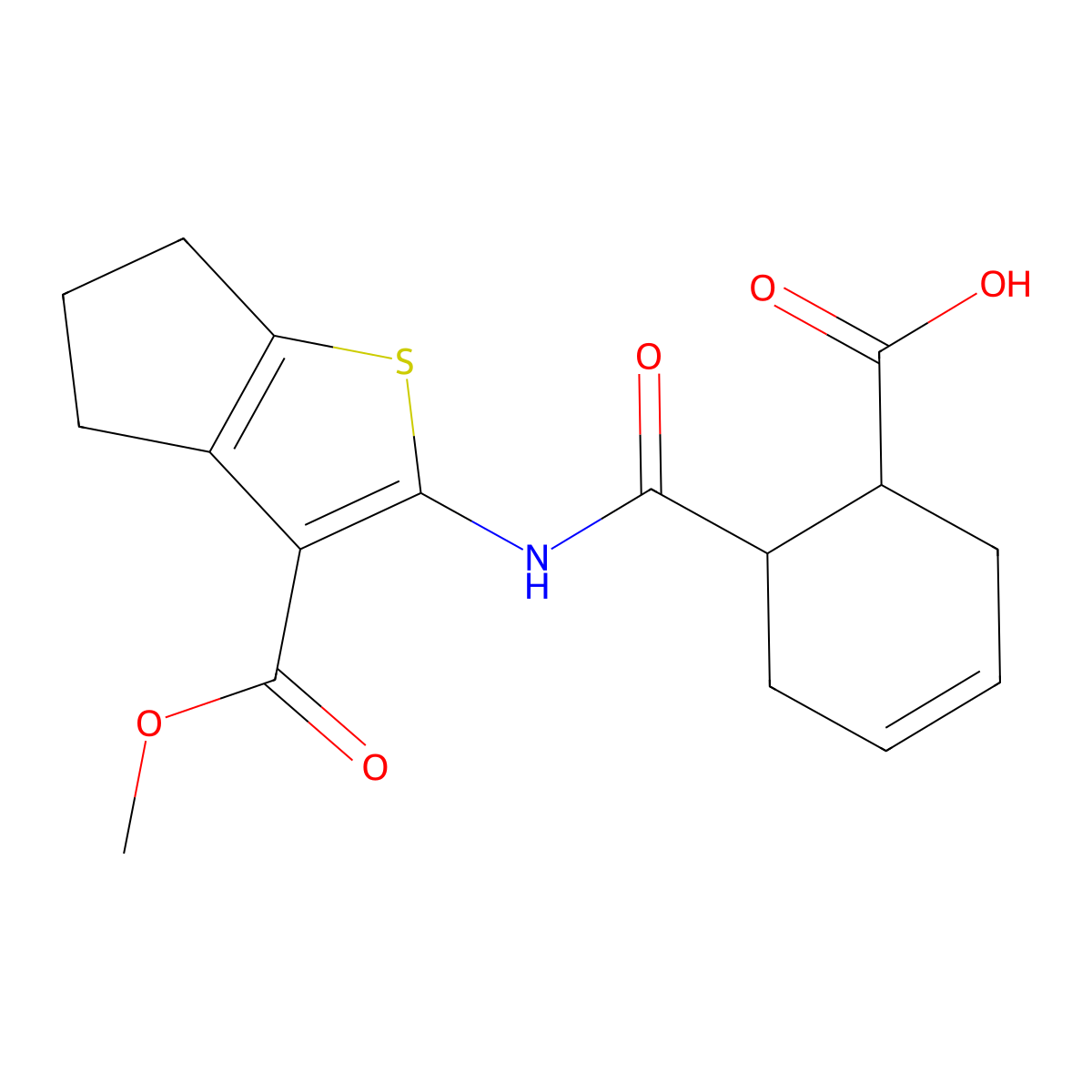 6-({[3-(methoxycarbonyl)-5,6-dihydro-4H-cyclopenta[b]thien-2-yl]amino}carbonyl)-3-cyclohexene-1-carboxylic acid molecular structure, CAS 313704-05-1