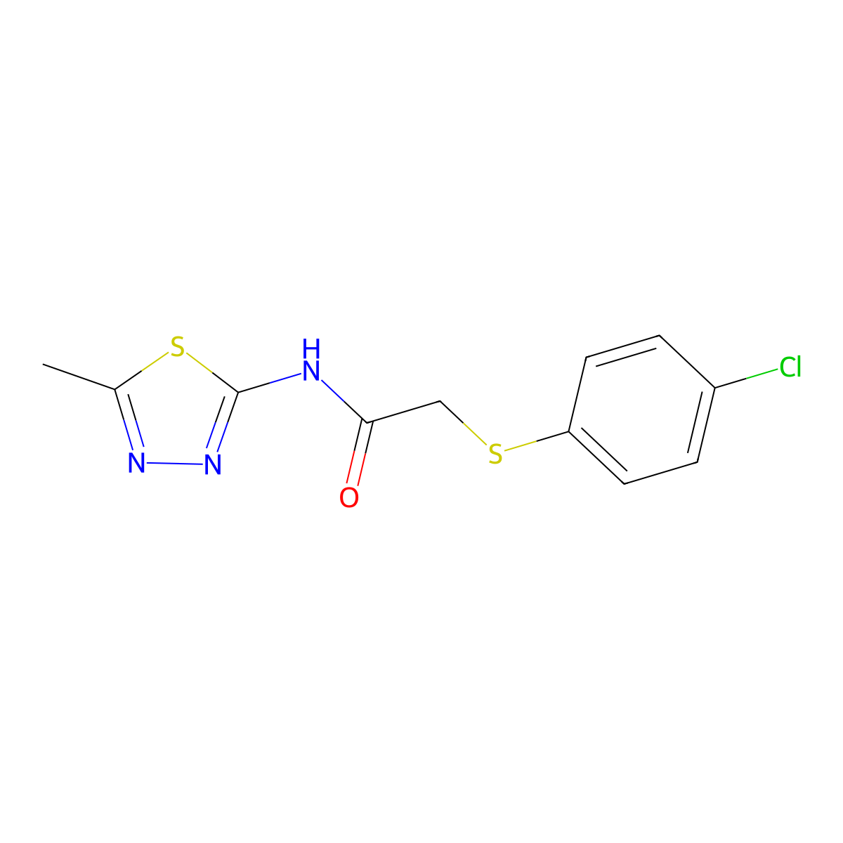 2-((4-chlorophenyl)thio)-N-(5-methyl-1,3,4-thiadiazol-2-yl)acetamide molecular structure, CAS 313704-81-3