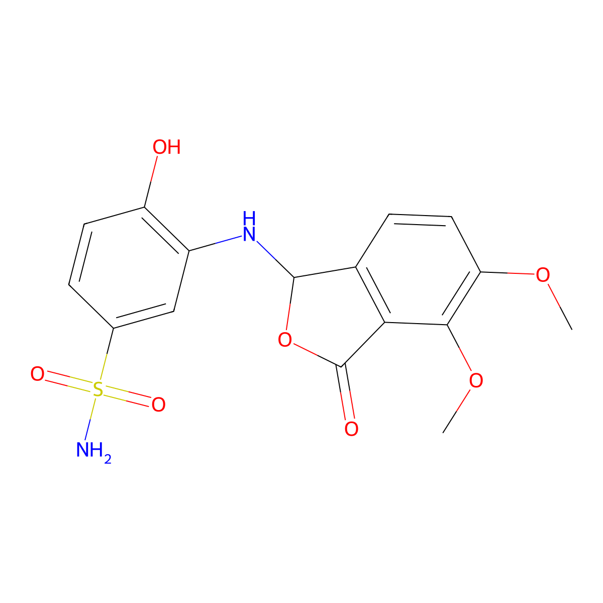 3-[(4,5-dimethoxy-3-oxo-1H-2-benzofuran-1-yl)amino]-4-hydroxybenzenesulfonamide molecular structure, CAS 313704-97-1