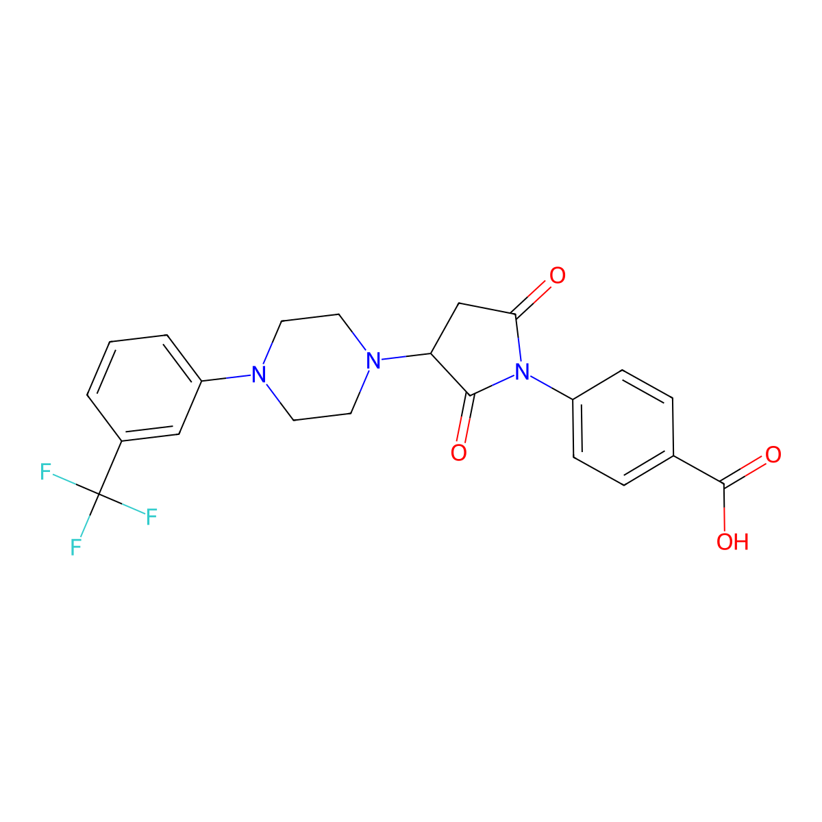 4-(2,5-Dioxo-3-{4-[3-(trifluoromethyl)phenyl]piperazin-1-yl}pyrrolidin-1-yl)benzoic acid molecular structure, CAS 313705-20-3