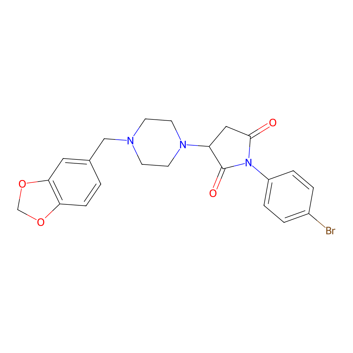 3-[4-(1,3-Benzodioxol-5-ylmethyl)piperazin-1-yl]-1-(4-bromophenyl)pyrrolidine-2,5-dione molecular structure, CAS 313705-28-1