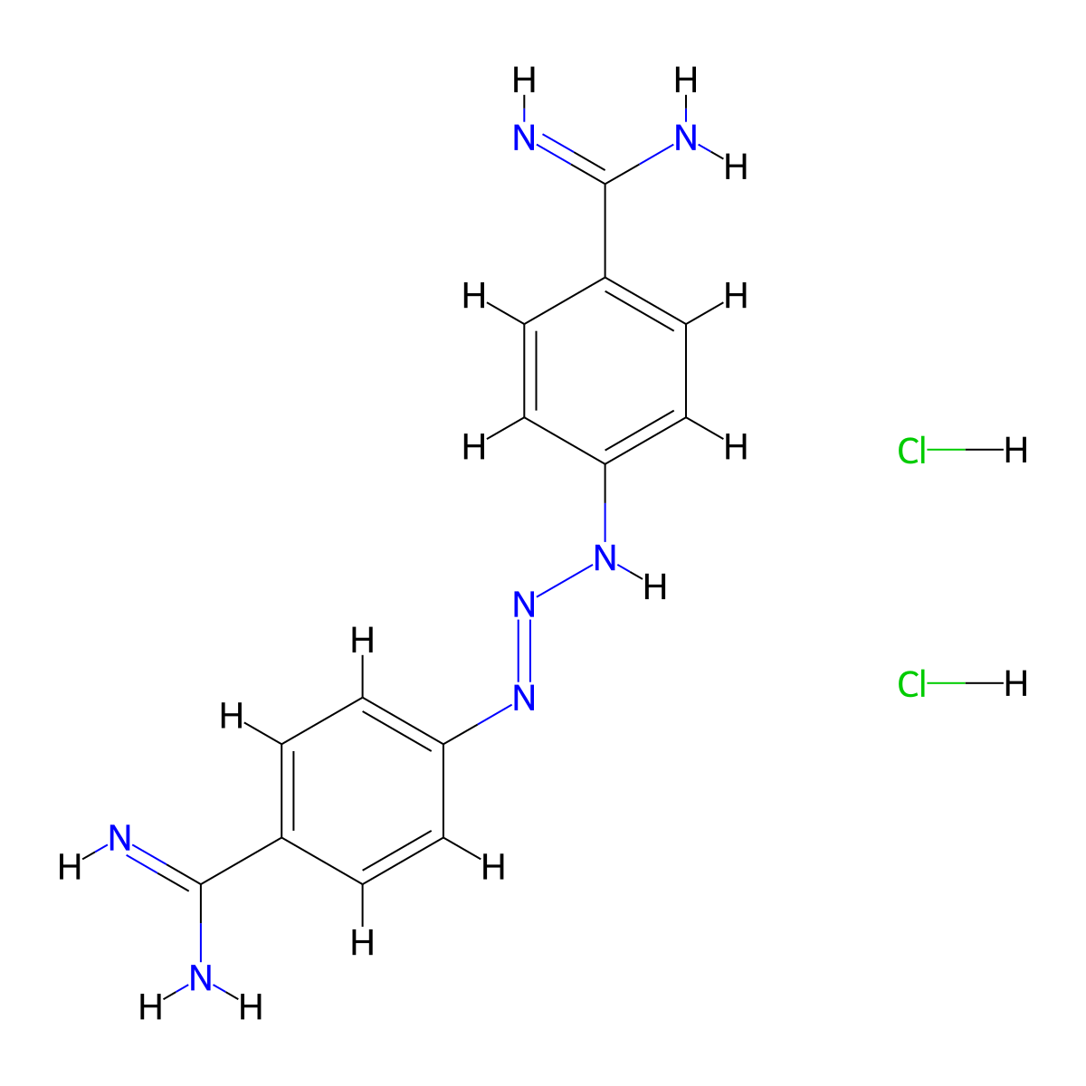 Benzenecarboximidamide, 4,4'-(1-triazene-1,3-diyl)bis-, dihydrochloride molecular structure, CAS 31384-83-5
