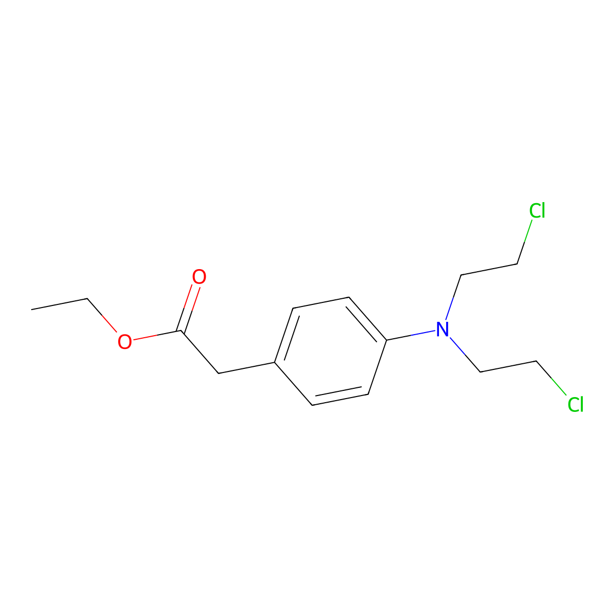 Ethyl (p-(bis(2-chloroethyl)amino)phenyl)acetate molecular structure, CAS 31386-35-3