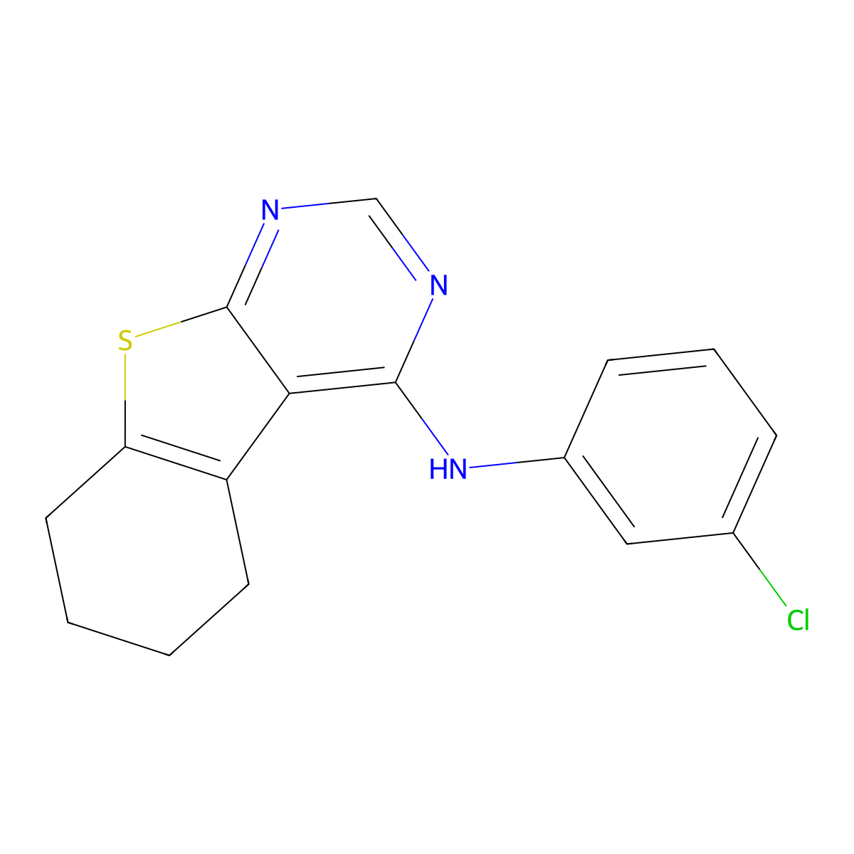 N-(3-chlorophenyl)-5,6,7,8-tetrahydro[1]benzothieno[2,3-d]pyrimidin-4-amine molecular structure, CAS 313952-60-2