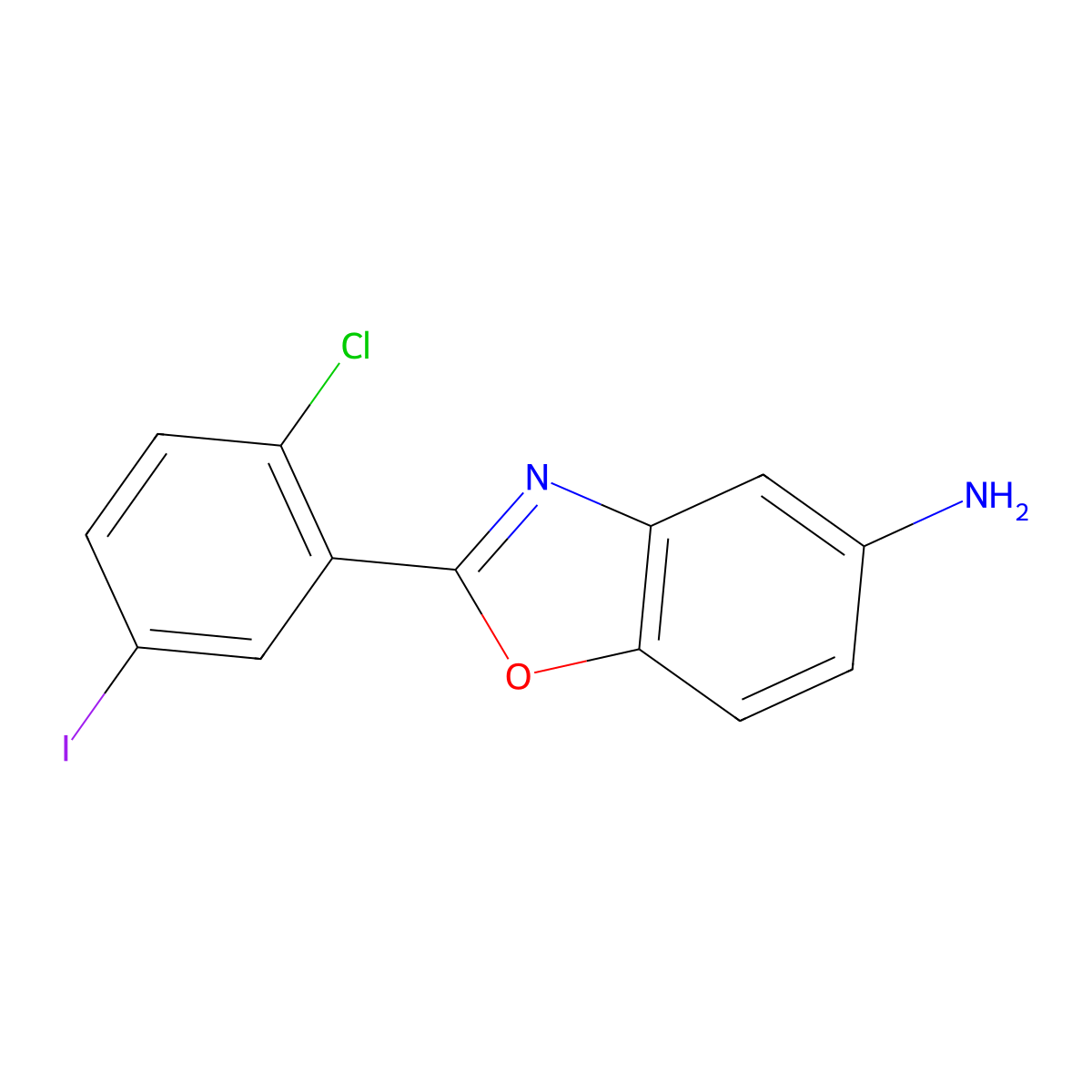 2-(2-Chloro-5-iodophenyl)-1,3-benzoxazol-5-amine molecular structure, CAS 313953-34-3