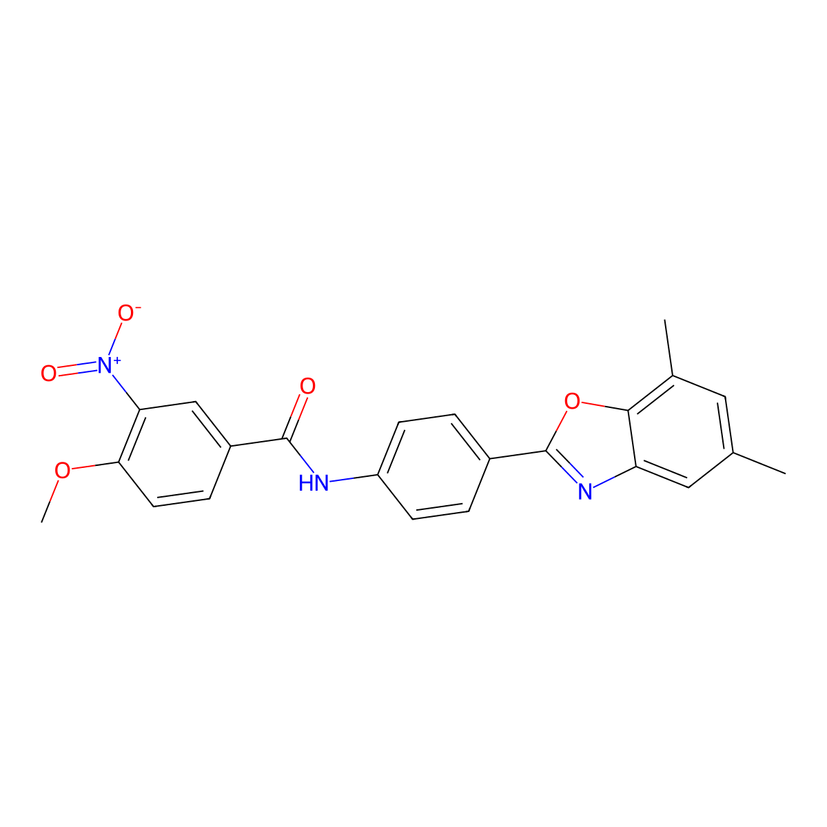 N-[4-(5,7-dimethyl-1,3-benzoxazol-2-yl)phenyl]-4-methoxy-3-nitrobenzamide molecular structure, CAS 313953-38-7