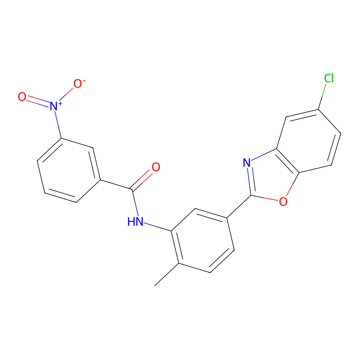 N-[5-(5-Chloro-benzooxazol-2-yl)-2-methyl-phenyl]-3-nitro-benzamide molecular structure, CAS 313953-44-5