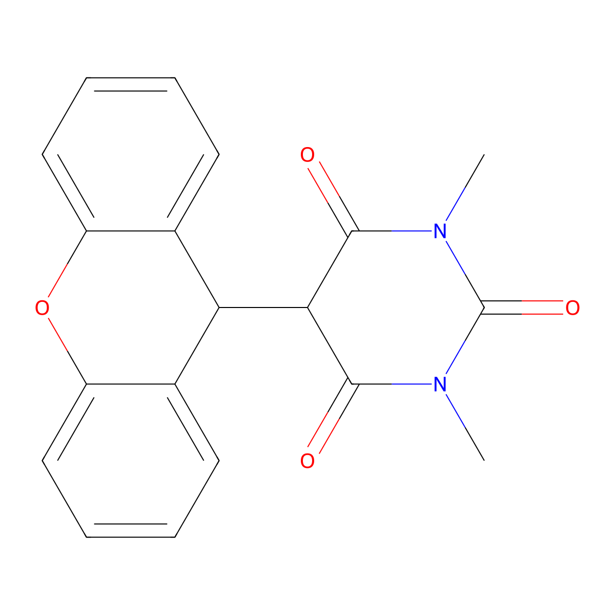 1,3-dimethyl-5-(9H-xanthen-9-yl)-1,3-diazinane-2,4,6-trione molecular structure, CAS 313953-62-7