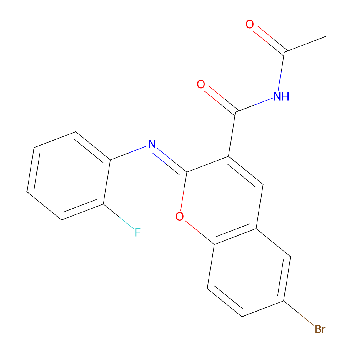(2Z)-N-acetyl-6-bromo-2-[(2-fluorophenyl)imino]-2H-chromene-3-carboxamide molecular structure, CAS 313954-14-2