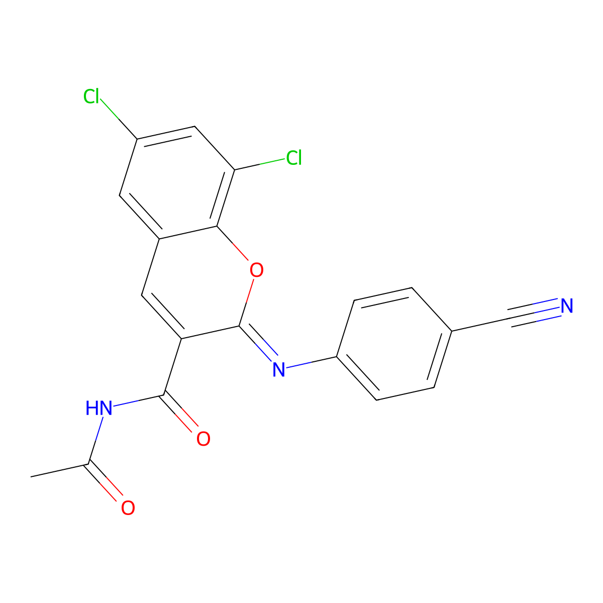 (2Z)-N-acetyl-6,8-dichloro-2-[(4-cyanophenyl)imino]-2H-chromene-3-carboxamide molecular structure, CAS 313954-15-3