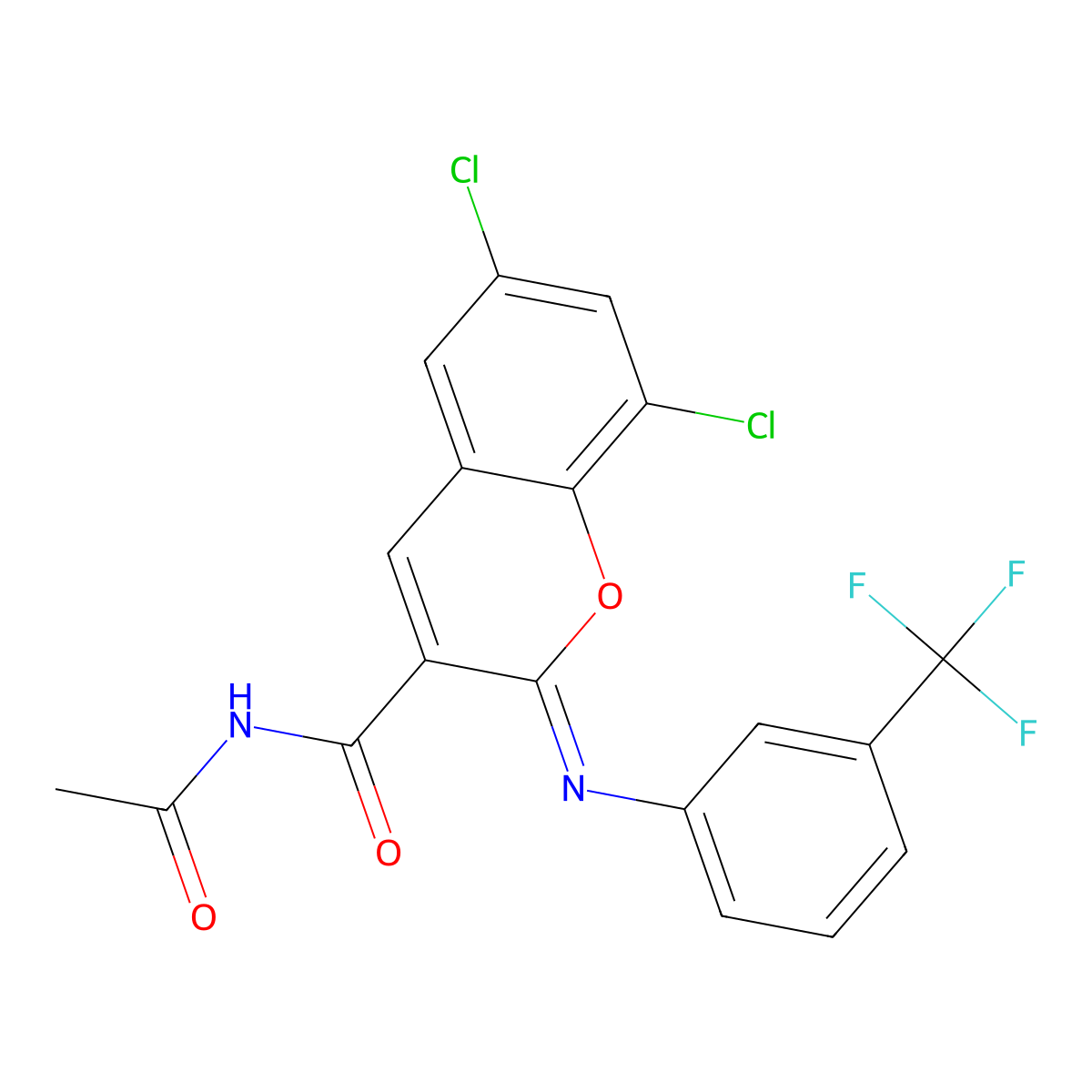 (2Z)-N-acetyl-6,8-dichloro-2-{[3-(trifluoromethyl)phenyl]imino}-2H-chromene-3-carboxamide molecular structure, CAS 313954-16-4