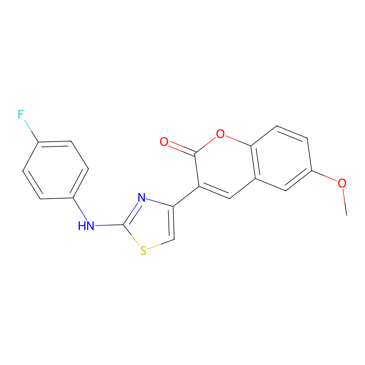 3-{2-[(4-fluorophenyl)amino]-1,3-thiazol-4-yl}-6-methoxy-2H-chromen-2-one molecular structure, CAS 313954-57-3
