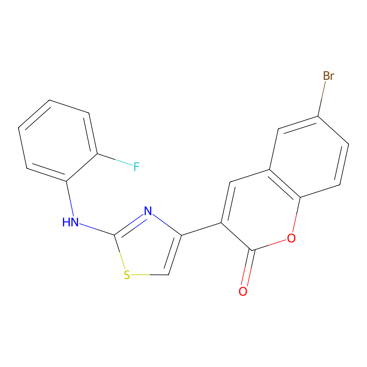 6-Bromo-3-[2-(2-fluoro-phenylamino)-thiazol-4-yl]-chromen-2-one molecular structure, CAS 313954-87-9