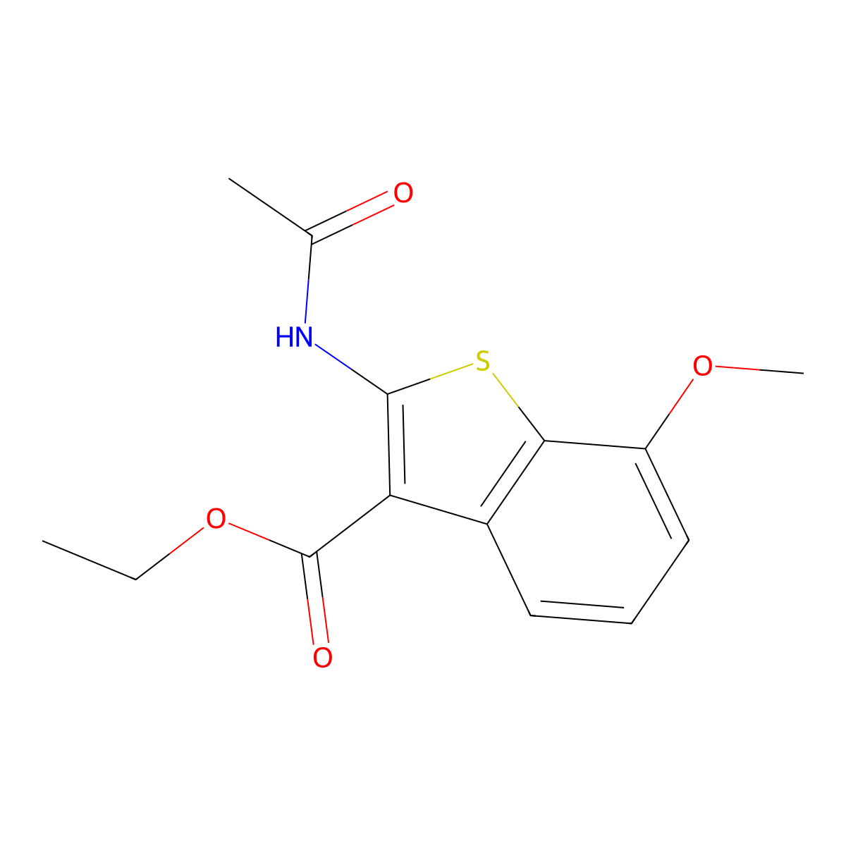 Ethyl 2-(acetylamino)-7-methoxy-1-benzothiophene-3-carboxylate molecular structure, CAS 313955-29-2