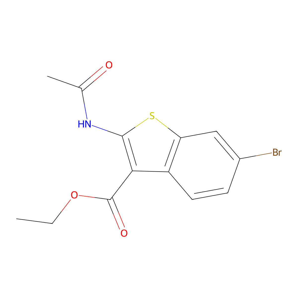 Ethyl 2-(acetylamino)-6-bromo-1-benzothiophene-3-carboxylate molecular structure, CAS 313955-30-5