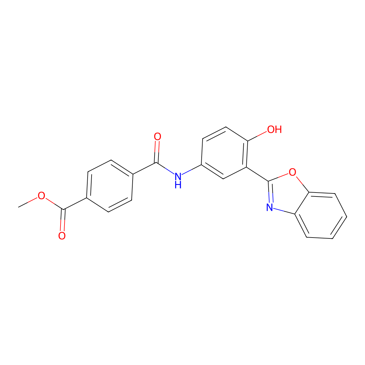 methyl 4-[N-(3-benzoxazol-2-yl-4-hydroxyphenyl)carbamoyl]benzoate molecular structure, CAS 313955-39-4