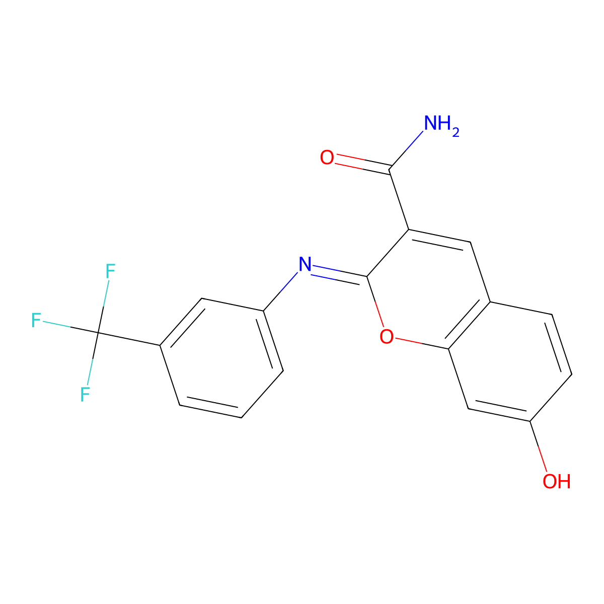 (2Z)-7-hydroxy-2-{[3-(trifluoromethyl)phenyl]imino}-2H-chromene-3-carboxamide molecular structure, CAS 313956-47-7