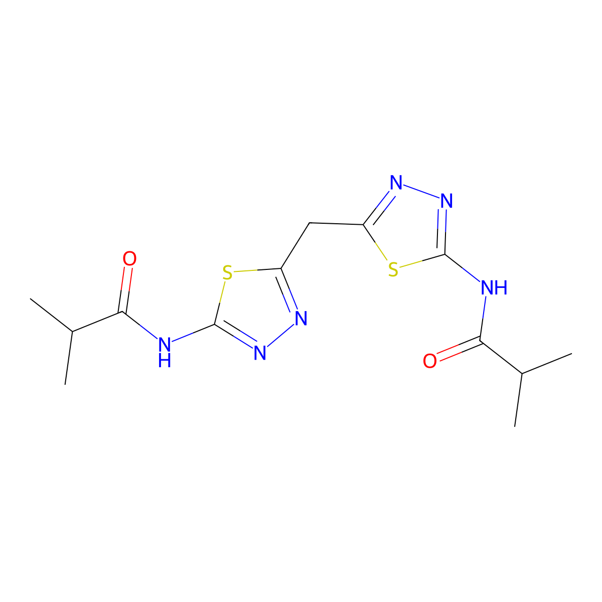 2-methyl-N-[5-[[5-(2-methylpropanoylamino)-1,3,4-thiadiazol-2-yl]methyl]-1,3,4-thiadiazol-2-yl]propanamide molecular structure, CAS 313957-86-7