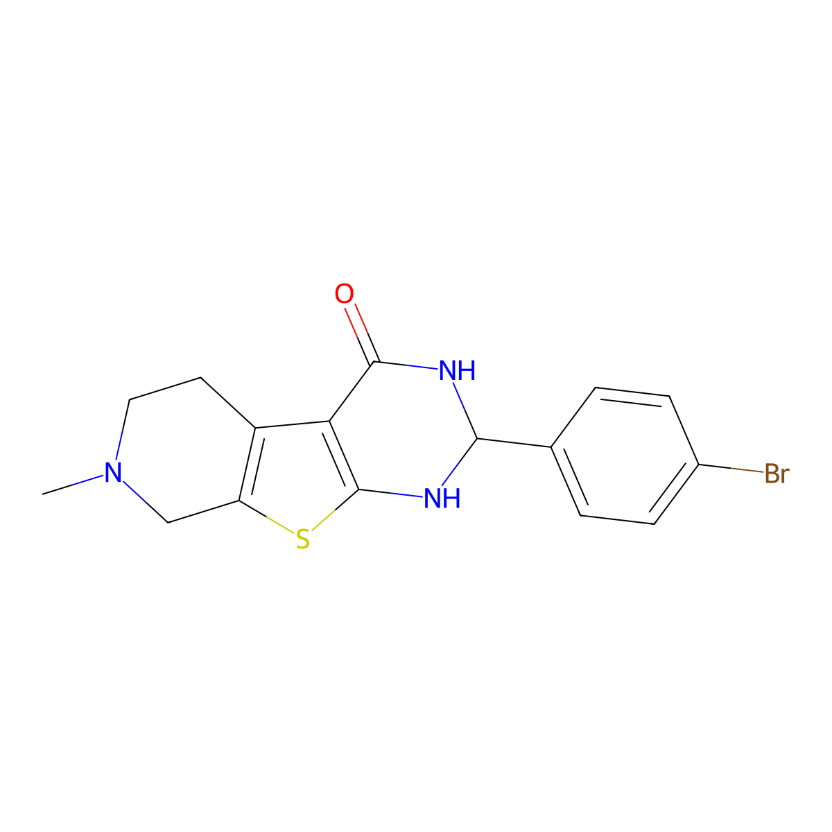 2-(4-bromophenyl)-7-methyl-2,3,5,6,7,8-hexahydropyrido[4',3':4,5]thieno[2,3-d]pyrimidin-4(1H)-one molecular structure, CAS 313958-19-9