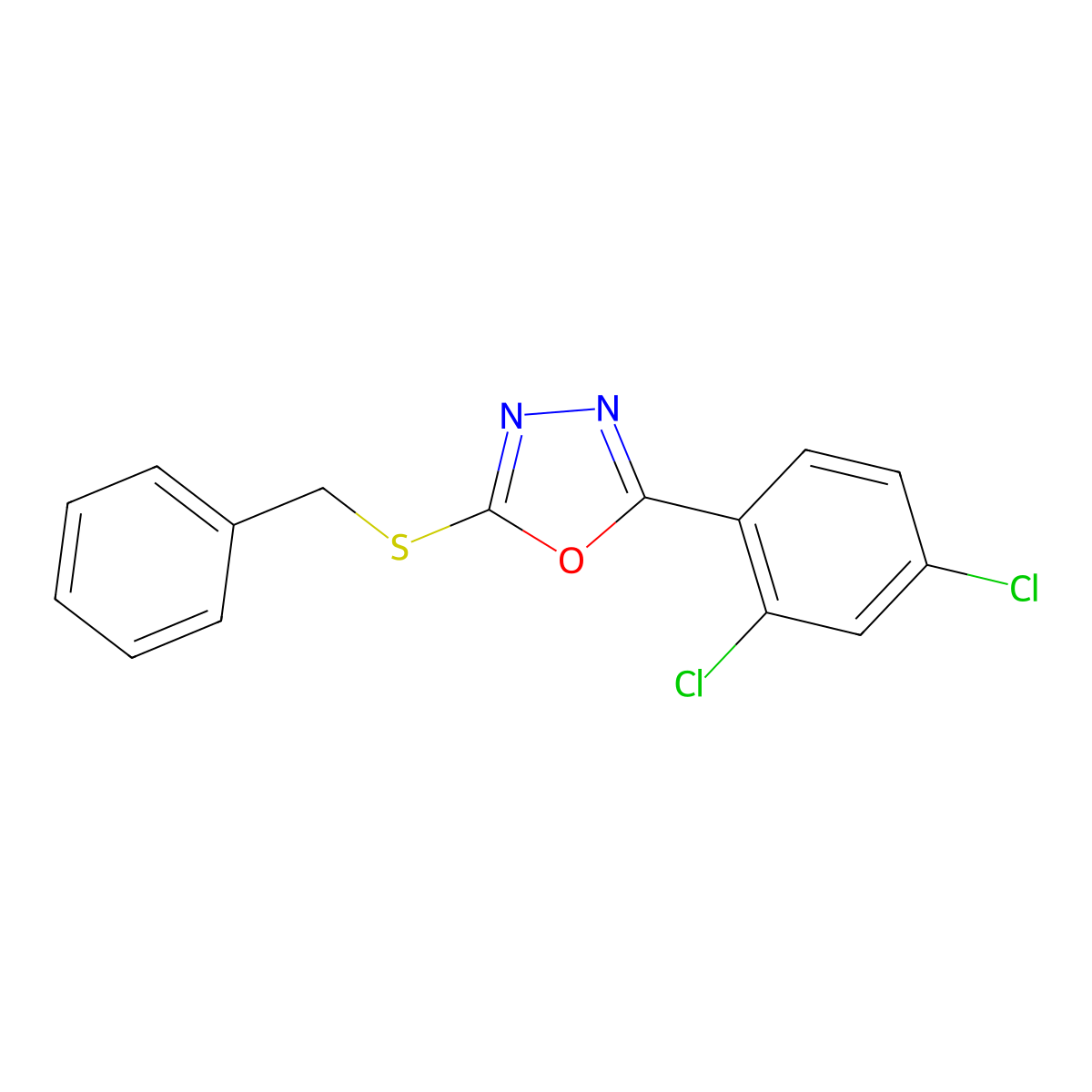 2-Benzylsulfanyl-5-(2,4-dichloro-phenyl)-[1,3,4]oxadiazole molecular structure, CAS 313958-75-7