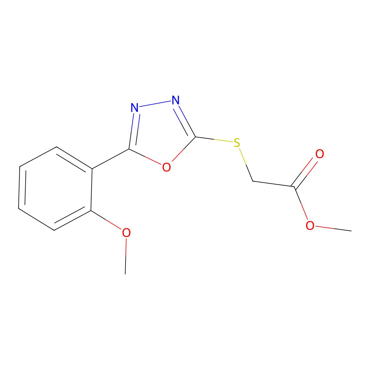 Methyl {[5-(2-methoxyphenyl)-1,3,4-oxadiazol-2-yl]sulfanyl}acetate molecular structure, CAS 313958-76-8