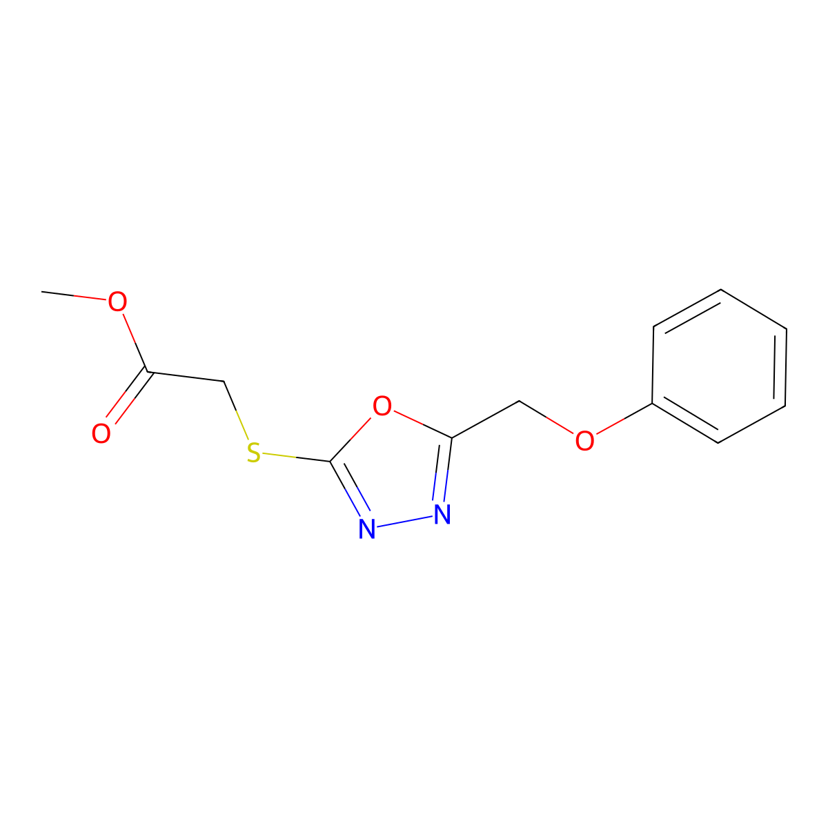 (5-Phenoxymethyl-[1,3,4]oxadiazol-2-ylsulfanyl)-acetic acid methyl ester molecular structure, CAS 313958-77-9