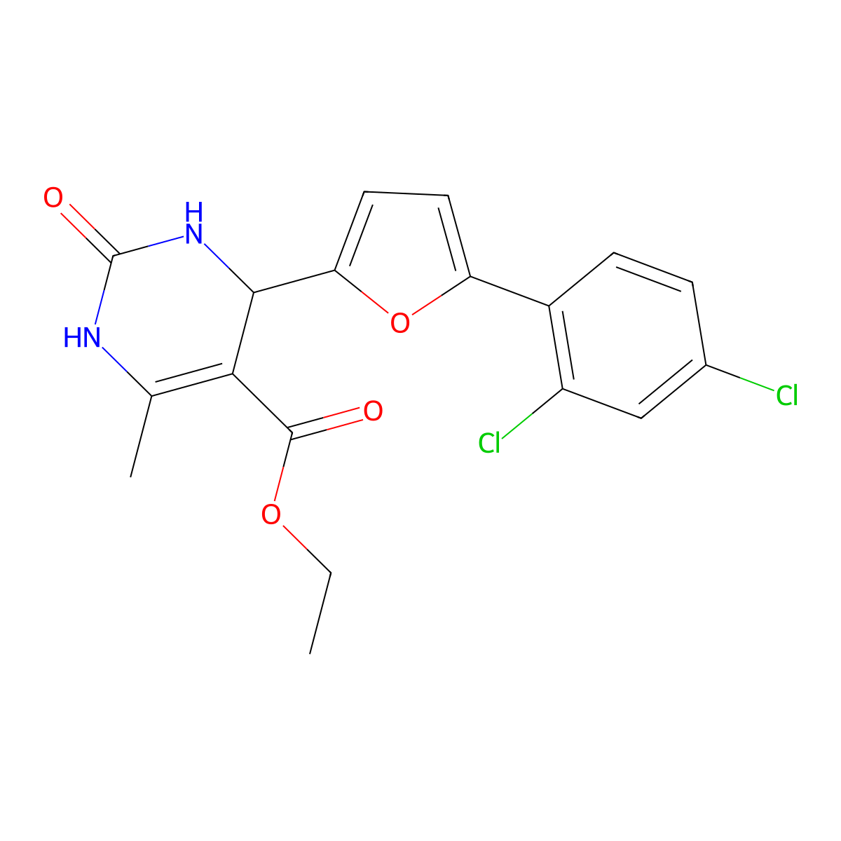 ethyl 4-[5-(2,4-dichlorophenyl)furan-2-yl]-6-methyl-2-oxo-3,4-dihydro-1H-pyrimidine-5-carboxylate molecular structure, CAS 313958-81-5