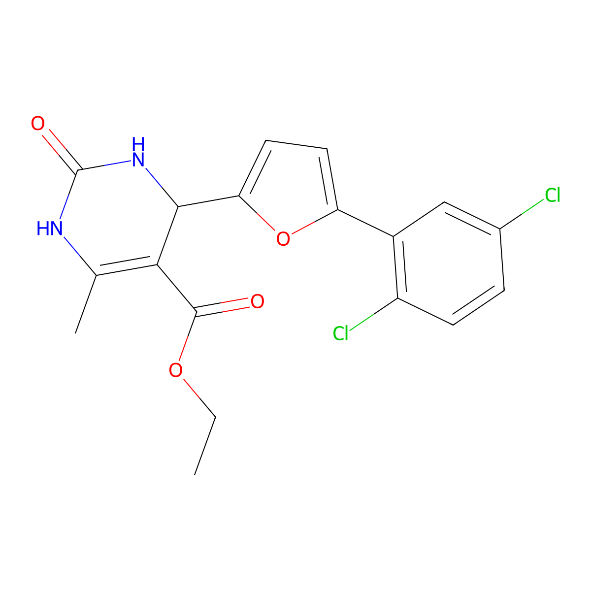 Ethyl 6-[5-(2,5-dichlorophenyl)furan-2-yl]-2-hydroxy-4-methyl-1,6-dihydropyrimidine-5-carboxylate molecular structure, CAS 313958-82-6