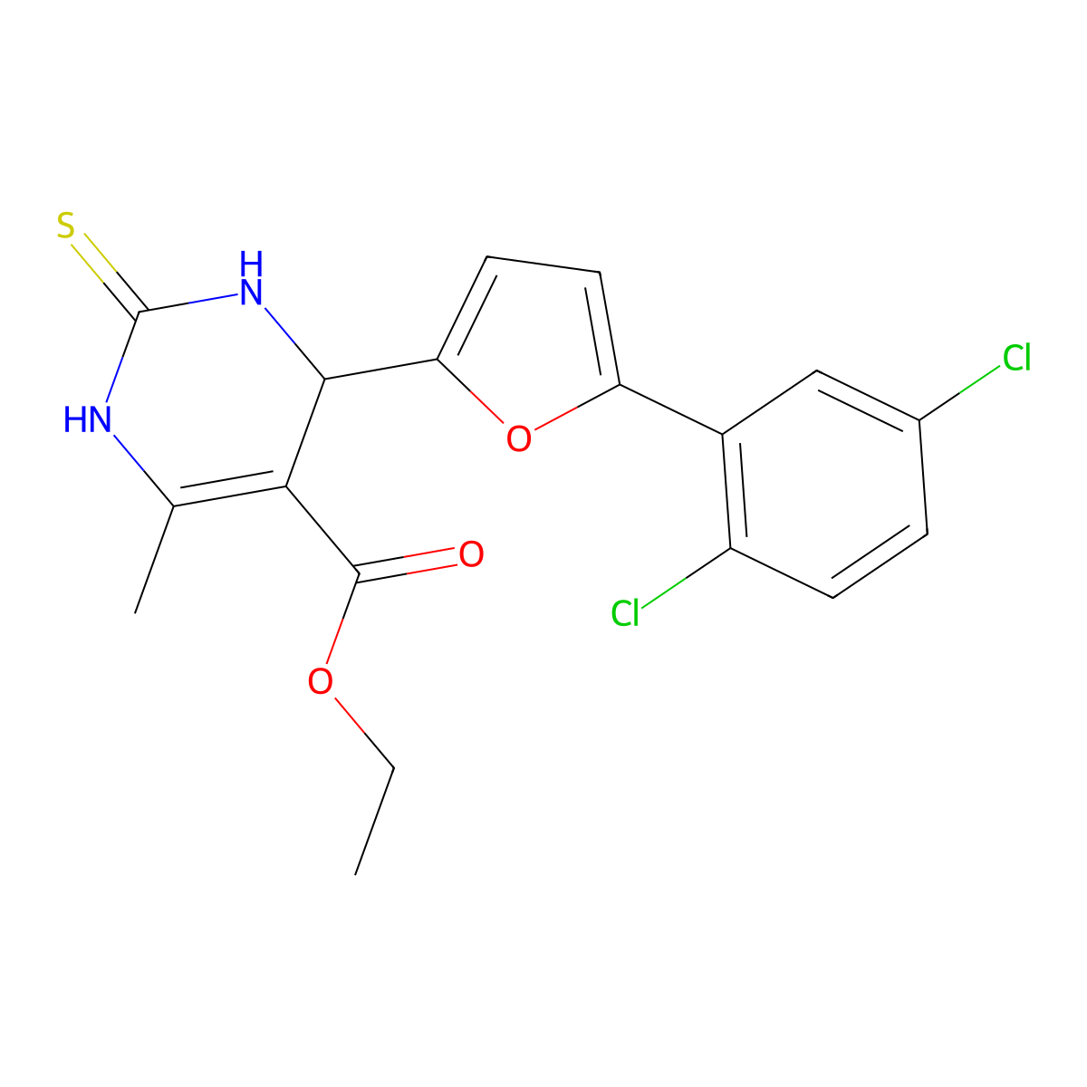 ethyl 4-[5-(2,5-dichlorophenyl)furan-2-yl]-6-methyl-2-sulfanylidene-3,4-dihydro-1H-pyrimidine-5-carboxylate molecular structure, CAS 313958-83-7