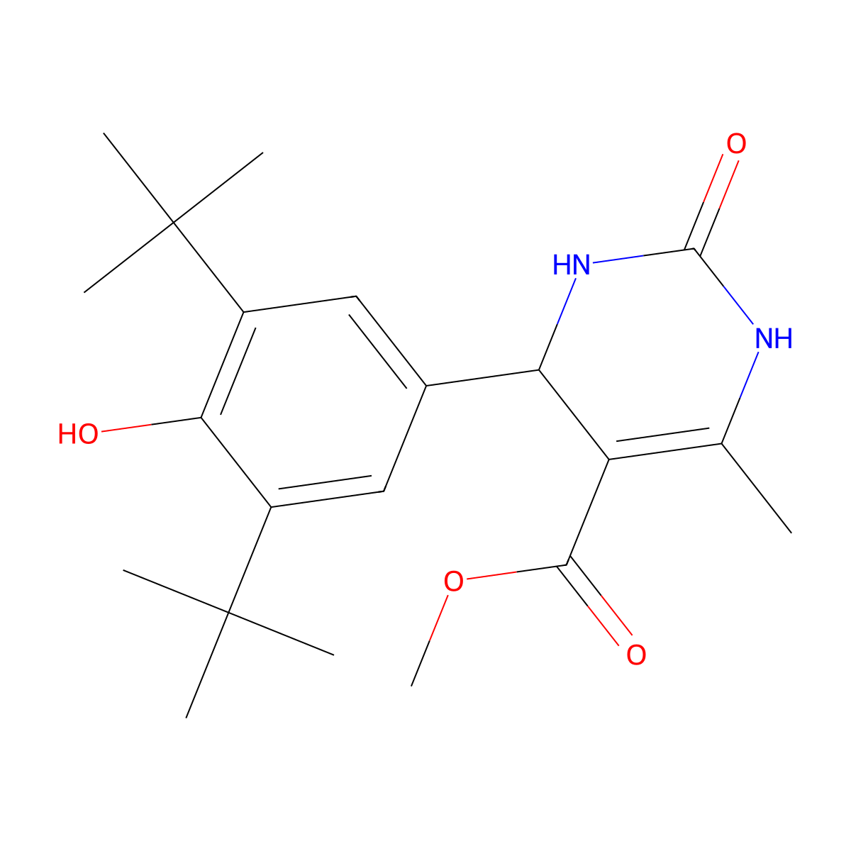 Methyl 4-(3,5-di-tert-butyl-4-hydroxyphenyl)-6-methyl-2-oxo-1,2,3,4-tetrahydropyrimidine-5-carboxylate molecular structure, CAS 313958-91-7