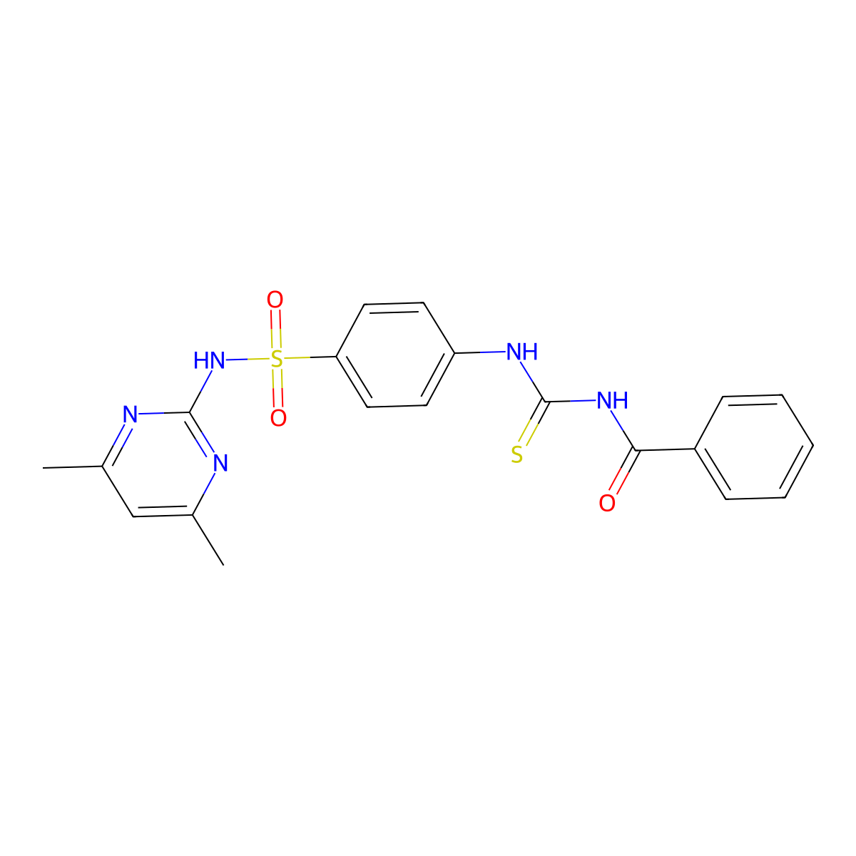 N-{[(4-{[(4,6-dimethyl-2-pyrimidinyl)amino]sulfonyl}phenyl)amino]carbonothioyl}benzamide molecular structure, CAS 313959-07-8