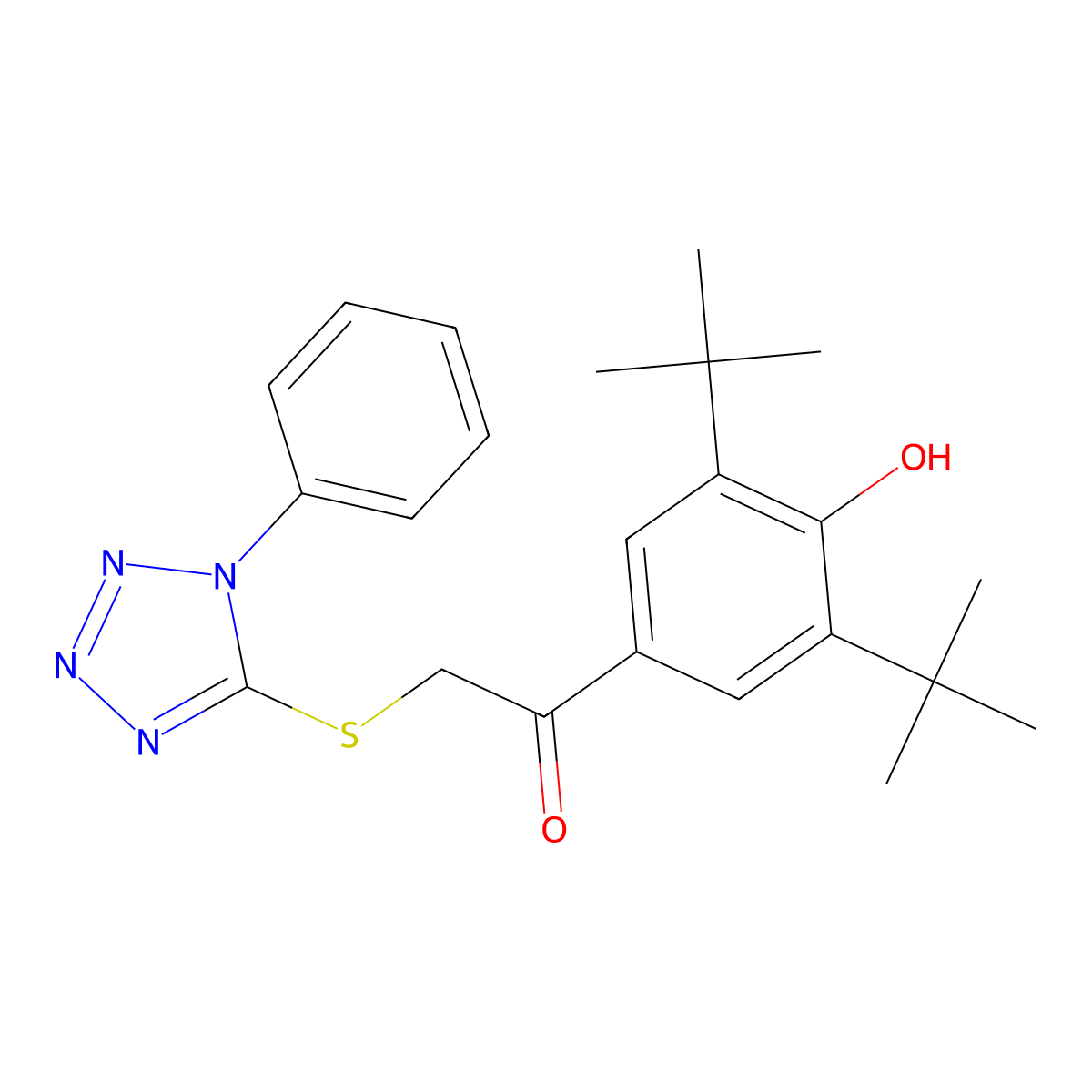 1-(3,5-di-tert-butyl-4-hydroxyphenyl)-2-((1-phenyl-1H-tetrazol-5-yl)thio)ethanone molecular structure, CAS 313959-09-0