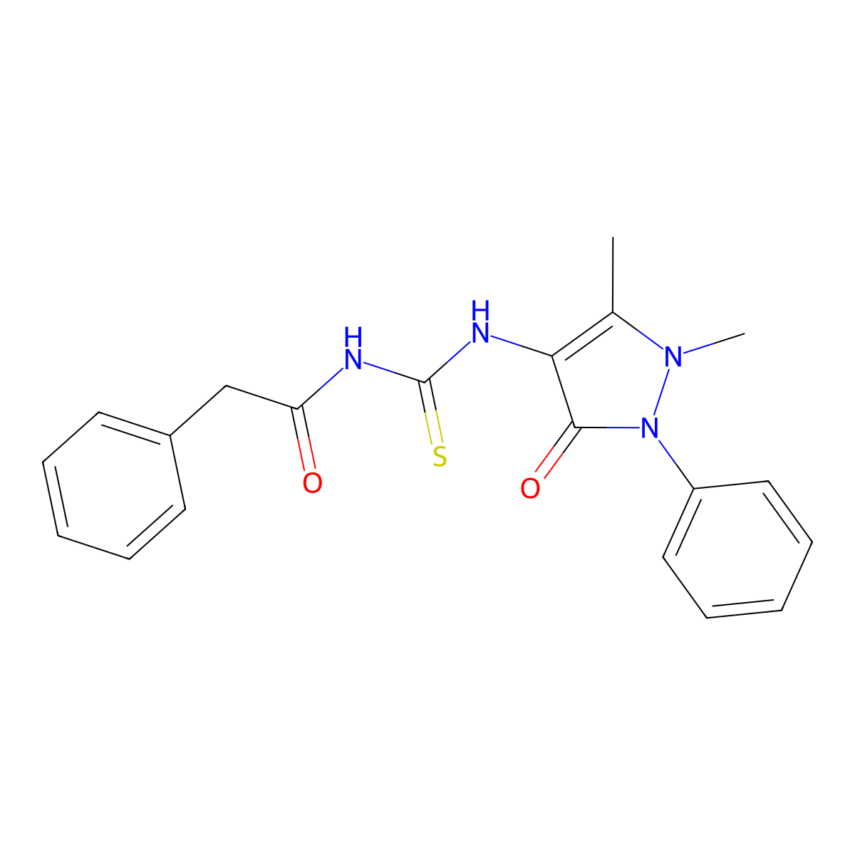 N-(((2,3-Dimethyl-5-oxo-1-phenyl(3-pyrazolin-4-YL))amino)thioxomethyl)-2-phenylethanamide molecular structure, CAS 313959-18-1