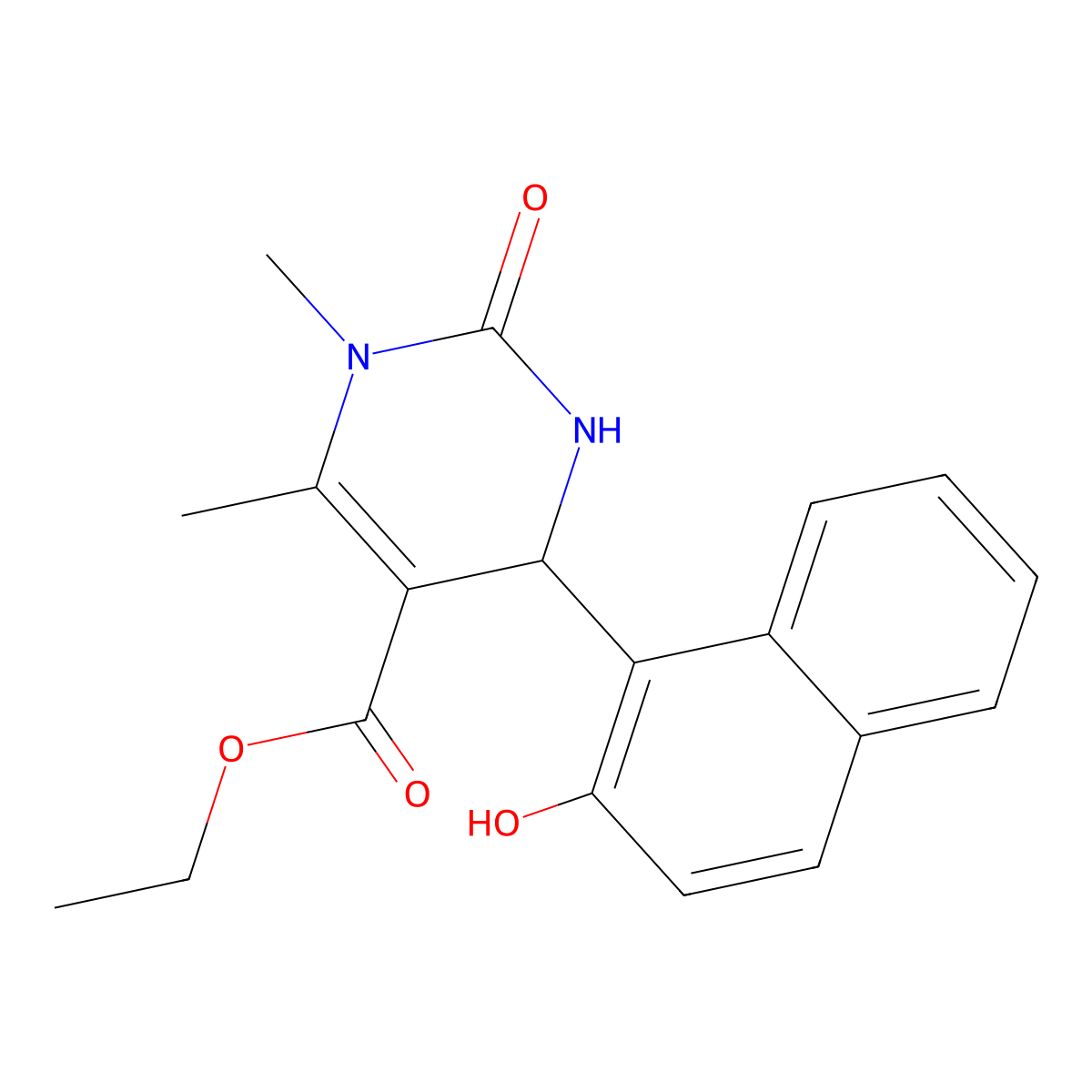 Ethyl 4-(2-hydroxynaphthalen-1-yl)-1,6-dimethyl-2-oxo-1,2,3,4-tetrahydropyrimidine-5-carboxylate molecular structure, CAS 313959-91-0