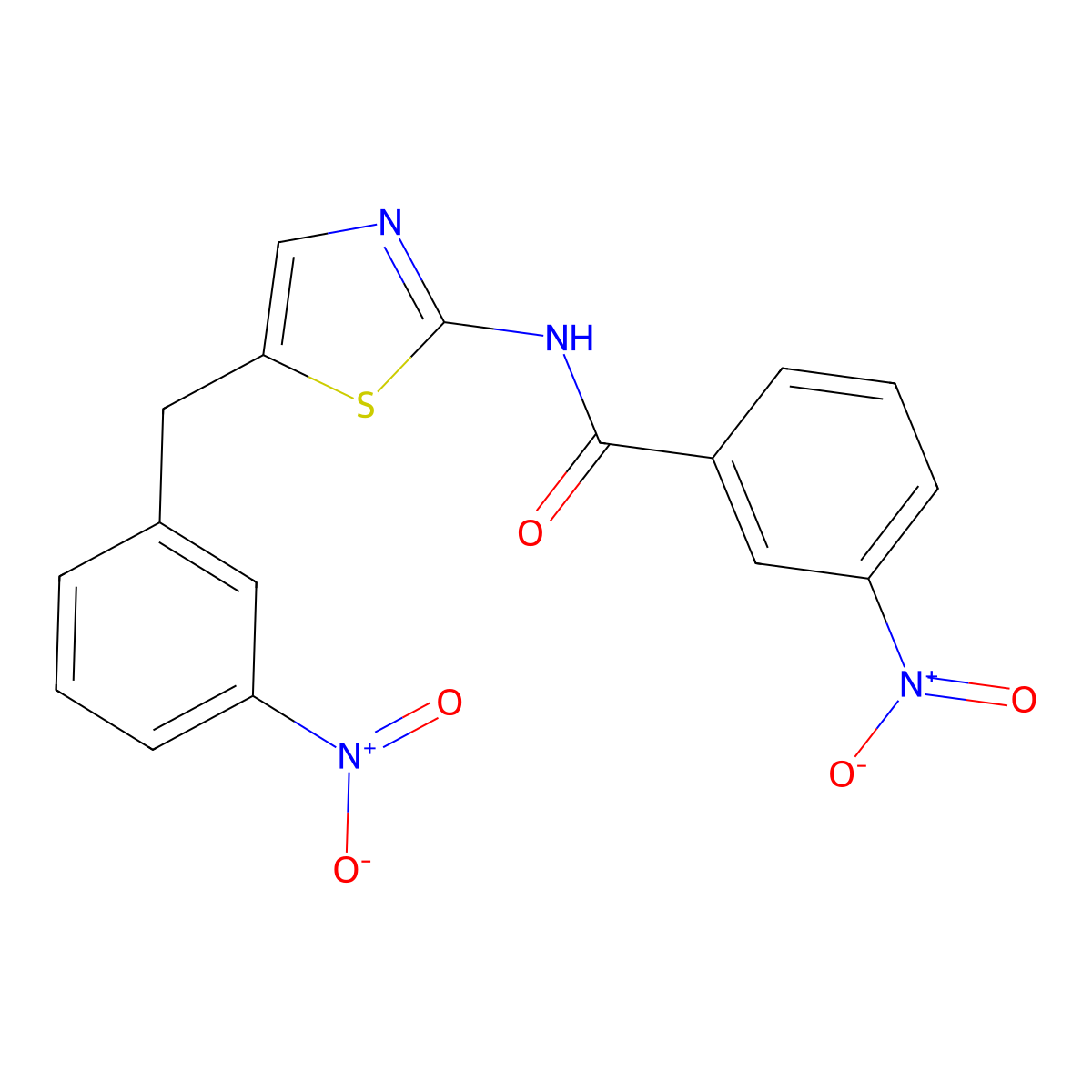 3-nitro-N-(5-(3-nitrobenzyl)thiazol-2-yl)benzamide molecular structure, CAS 313960-03-1