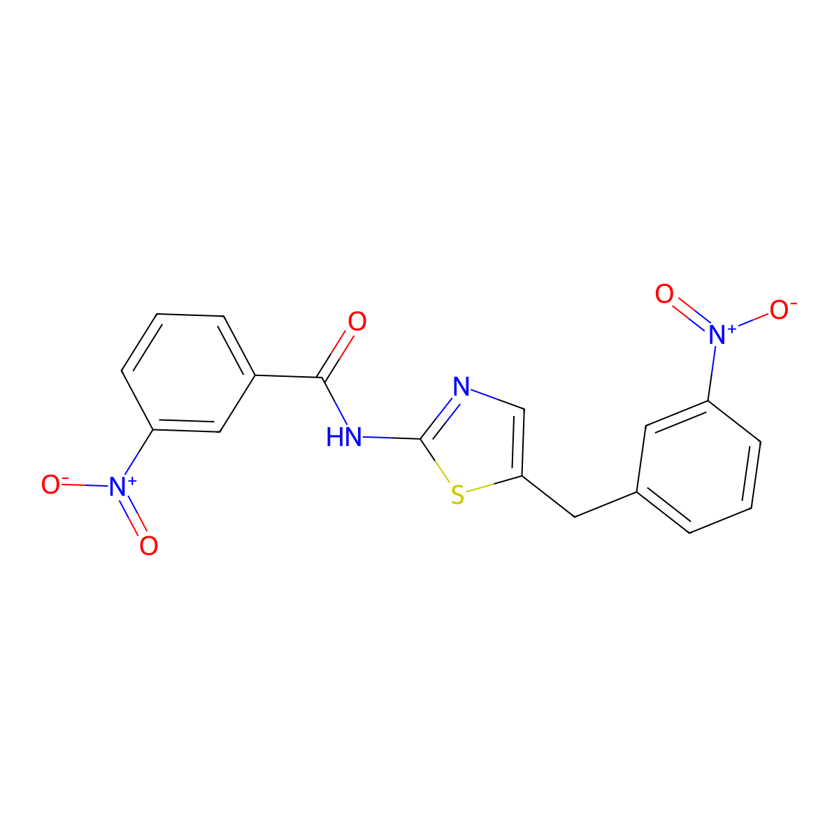 3-nitro-N-(5-(3-nitrobenzyl)thiazol-2-yl)benzamide molecular structure, CAS 313960-03-1