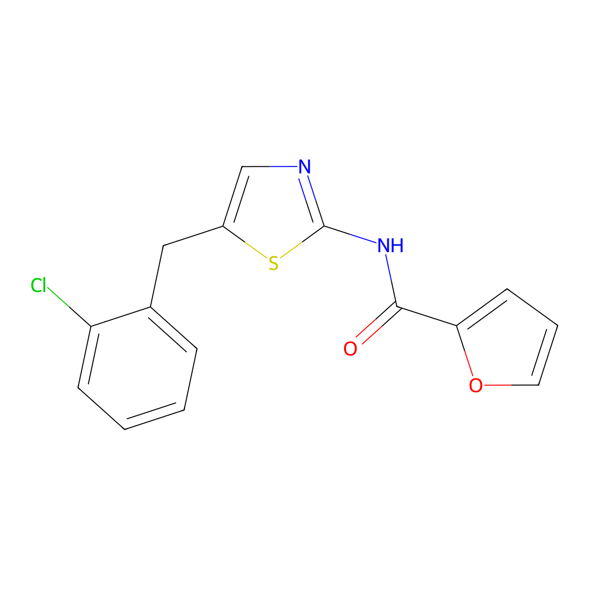 N-(5-(2-chlorobenzyl)thiazol-2-yl)furan-2-carboxamide molecular structure, CAS 313960-05-3