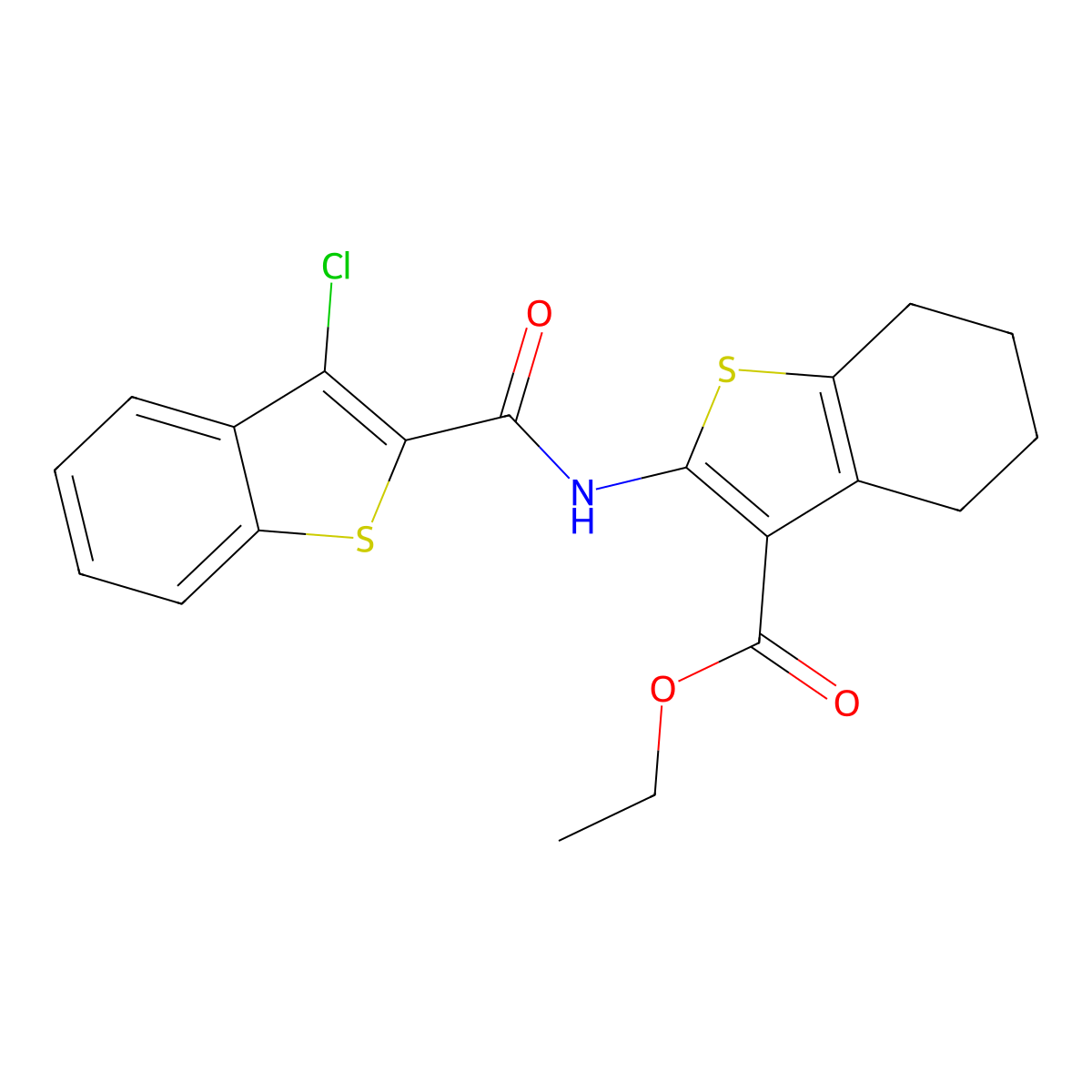 Ethyl 2-(3-chlorobenzo[b]thiophene-2-carboxamido)-4,5,6,7-tetrahydrobenzo[b]thiophene-3-carboxylate molecular structure, CAS 313960-53-1